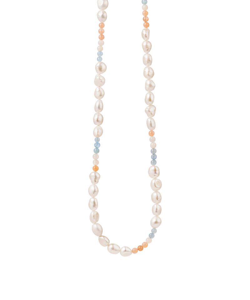 Halssmykke Forgylt Sølv - Aquamarine, Månestein og Ferskvannsperler