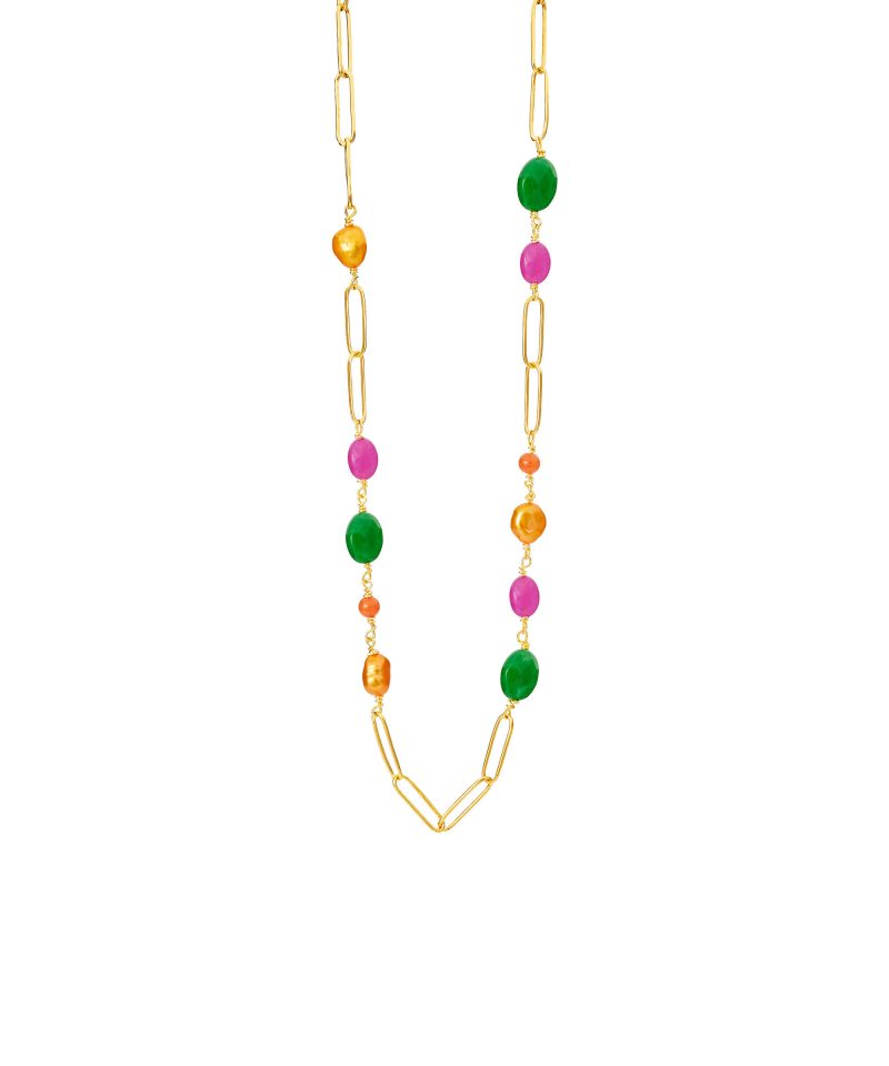 Smykke Forgylt Sølv - Perle, Serpentine og Grønn Agat