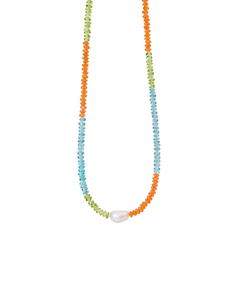 Halssmykke Forgylt Sølv - Apatitt, Karneol, Peridot og Hvit Fvp