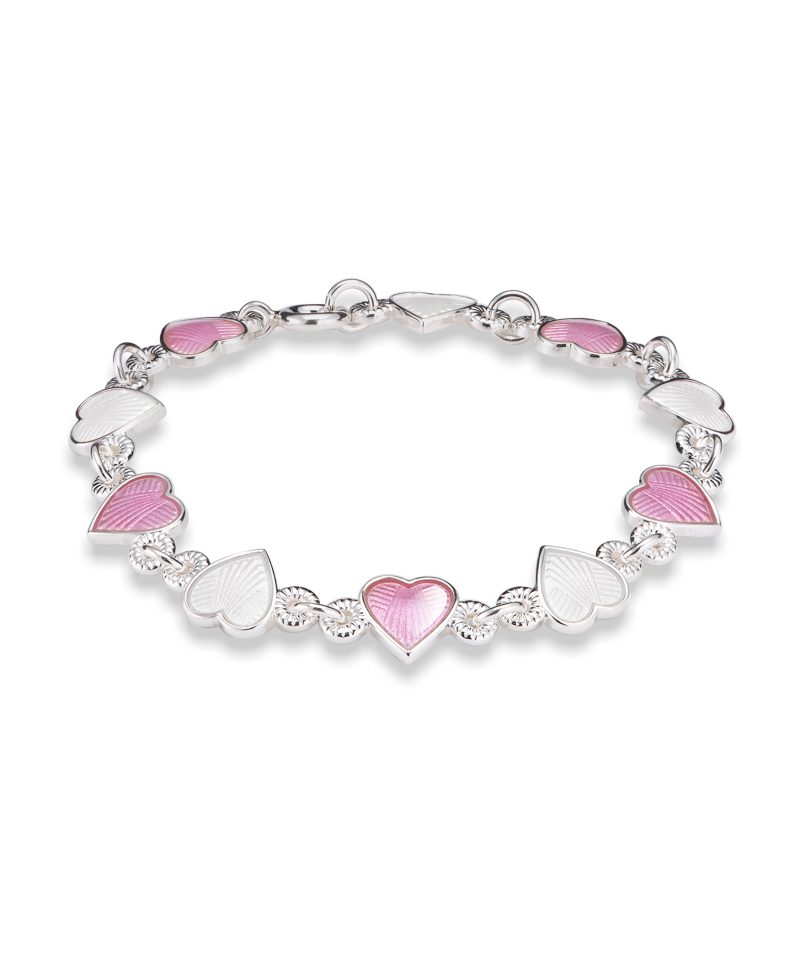 Armbånd i sølv - Rosa/hvite hjerter