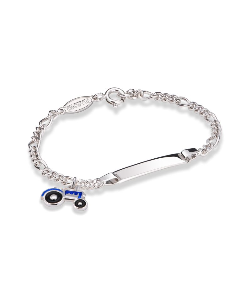 ID-armbånd i sølv - Blå traktor