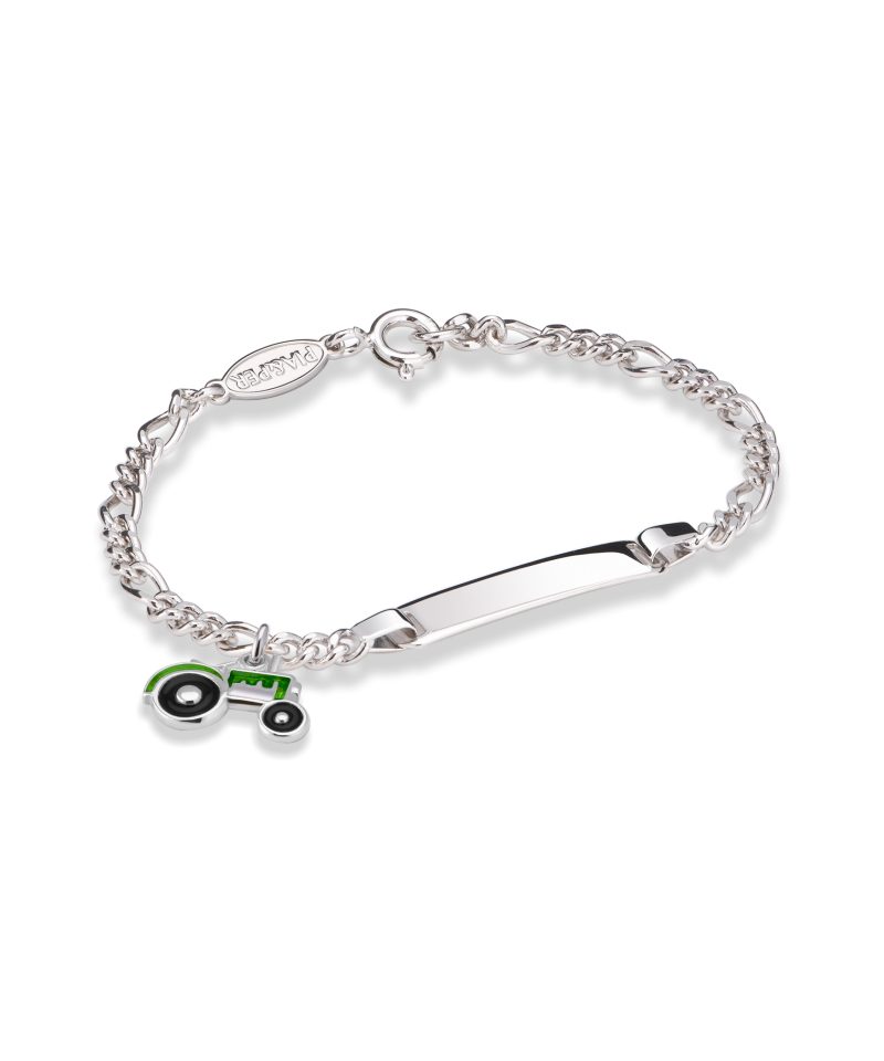 ID-armbånd i sølv - Grønn traktor