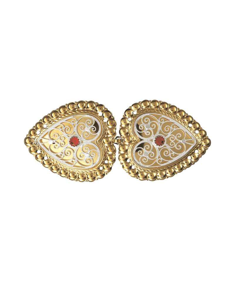 001507 - Beltespenne Forgylt Hvit med Rød Stein og syhol