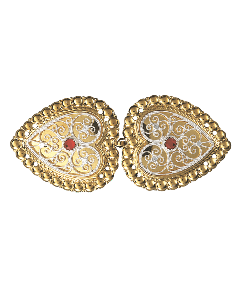 001507 - Beltespenne Forgylt Hvit med Rød Stein og syhol