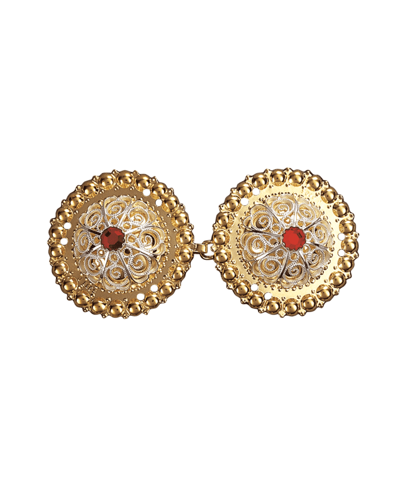 015507 - Beltespenne Forgylt Hvit med Rød Stein og syhol