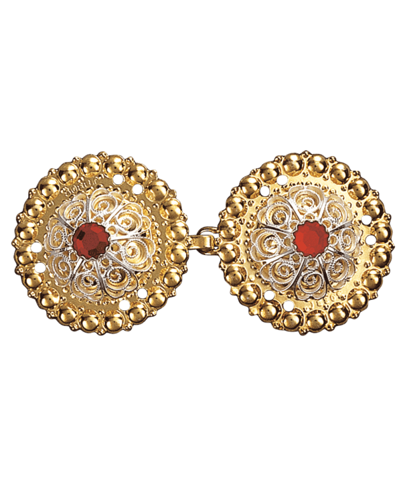 016507 - Spenne Forgylt Hvit med Rød Stein og syhol