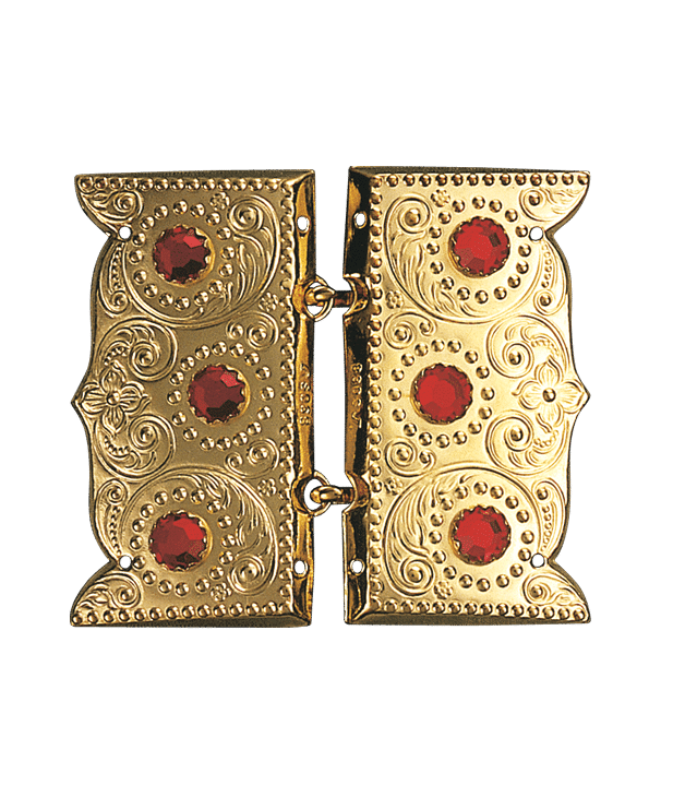 024607 - Beltespenne Forgylt med Rød Stein og syhol