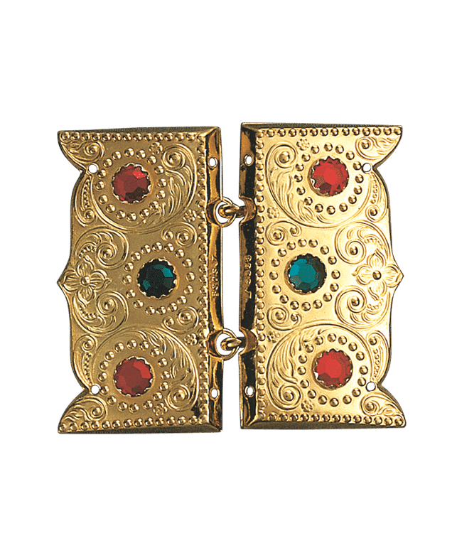 024609 - Beltespenne Forgylt med raud og Grønn Stein
