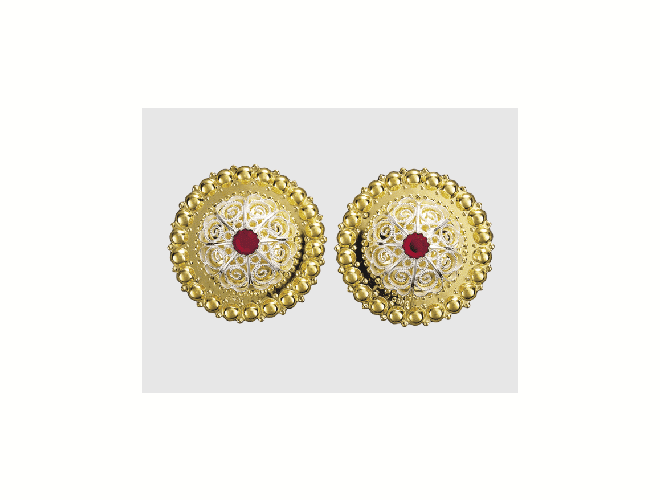 045597 - Borer til Skinnlist Forgylt Hvit med Rød Stein