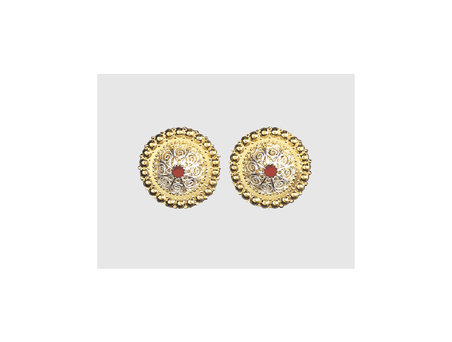 055507 - Borenåler Forgylt Hvit med Rød Stein