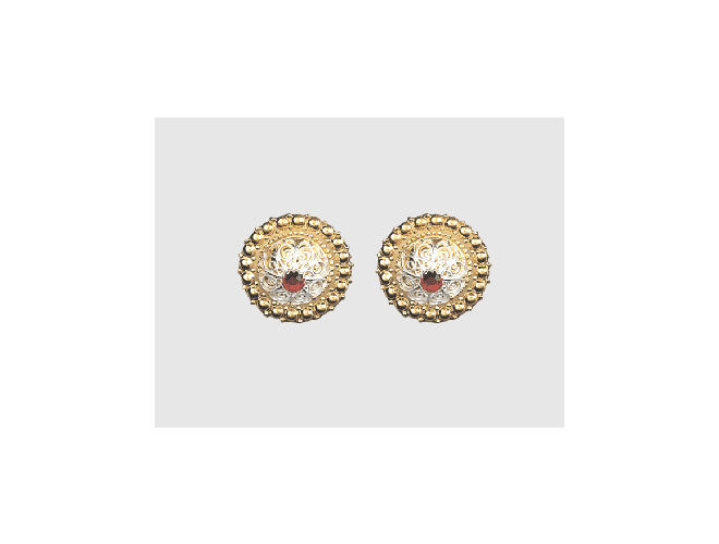 056507 - Borenåler Forgylt Hvit med Rød Stein