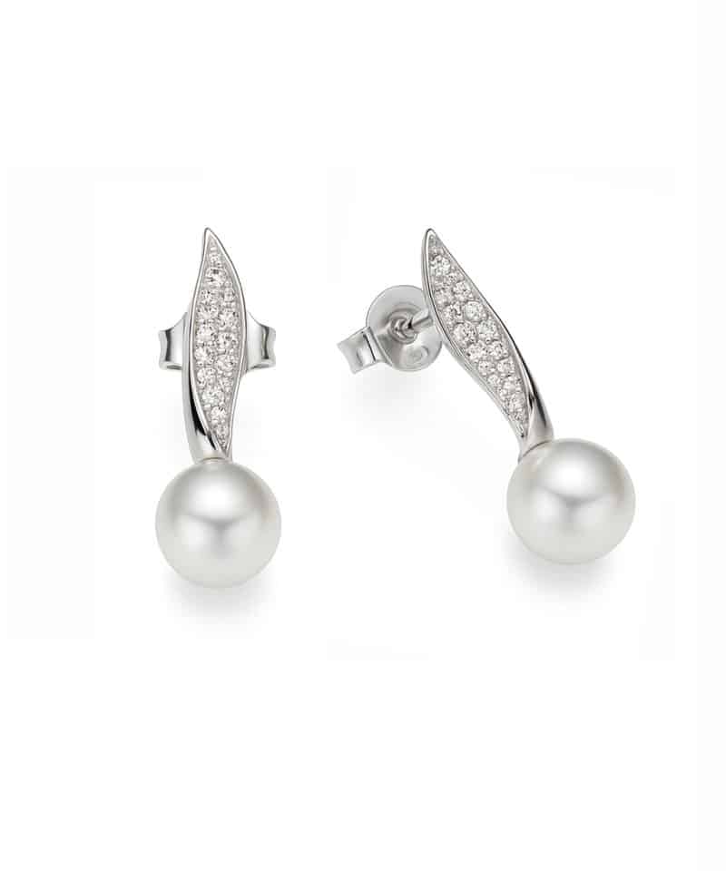 Perleørepynt hvitt gull 0.12ct