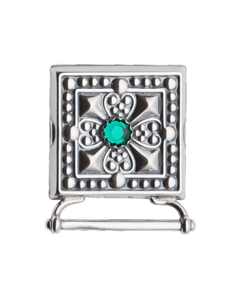 092188 - Veskestøl med lang hempe Oksidert med Grønn Stein