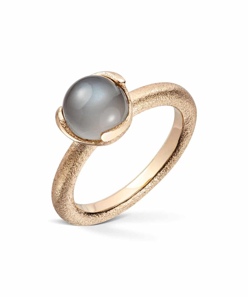 Blome - Ring i gull med grå månestein