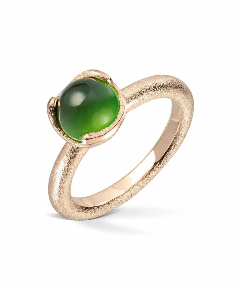 Blome - Ring i gull med serpentin