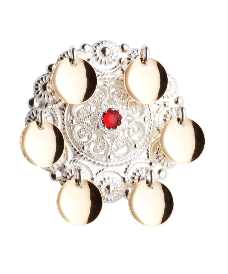 106507 - Sølje Hvit Forgylt med Rød Stein