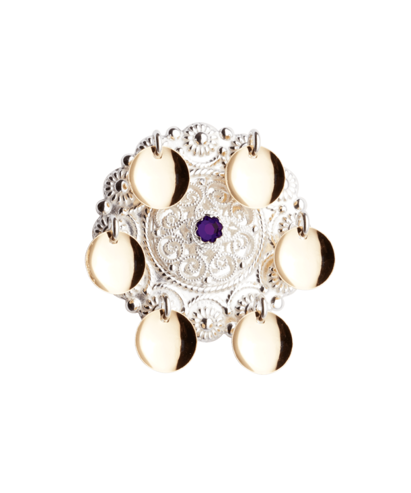 106530 - Sølje Hvit Forgylt med Lilla Stein