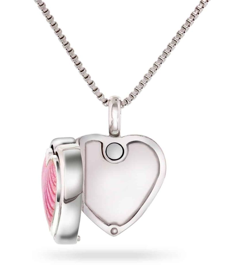 Alternative view of Medaljong sølv, liten - Rosa hjerte