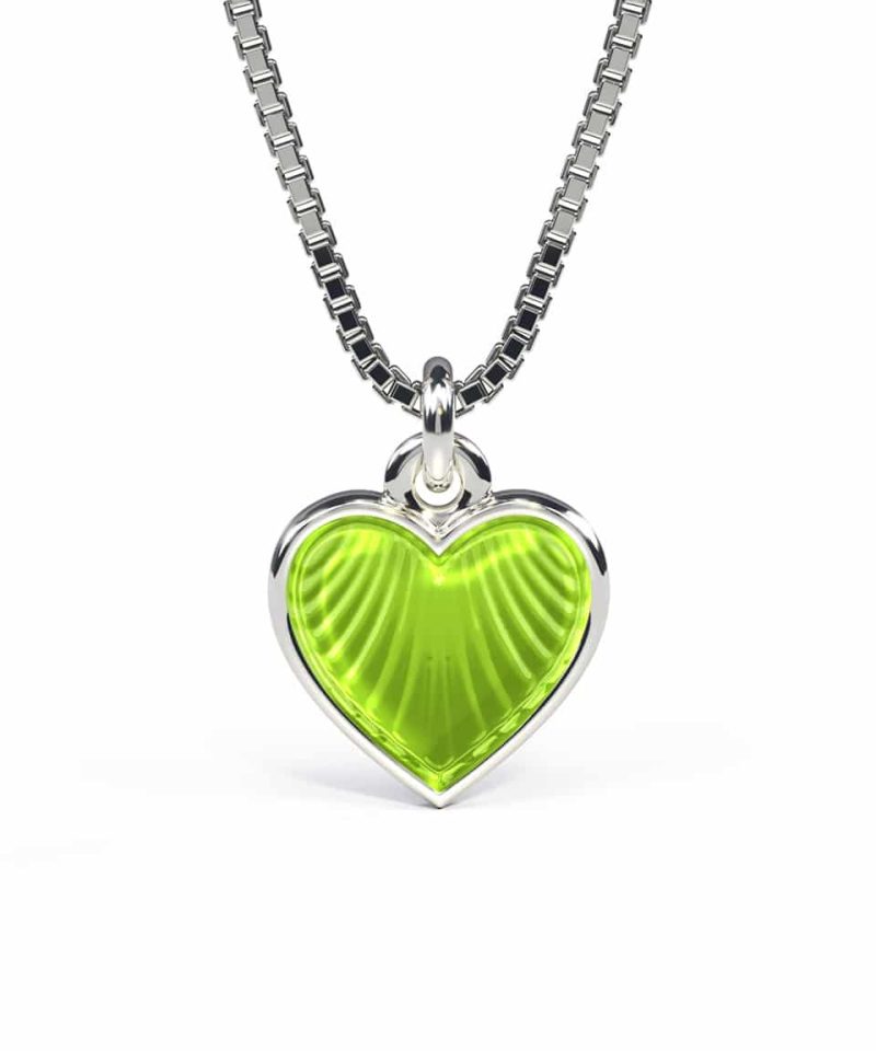 Halskjede i sølv - Grønt hjerte