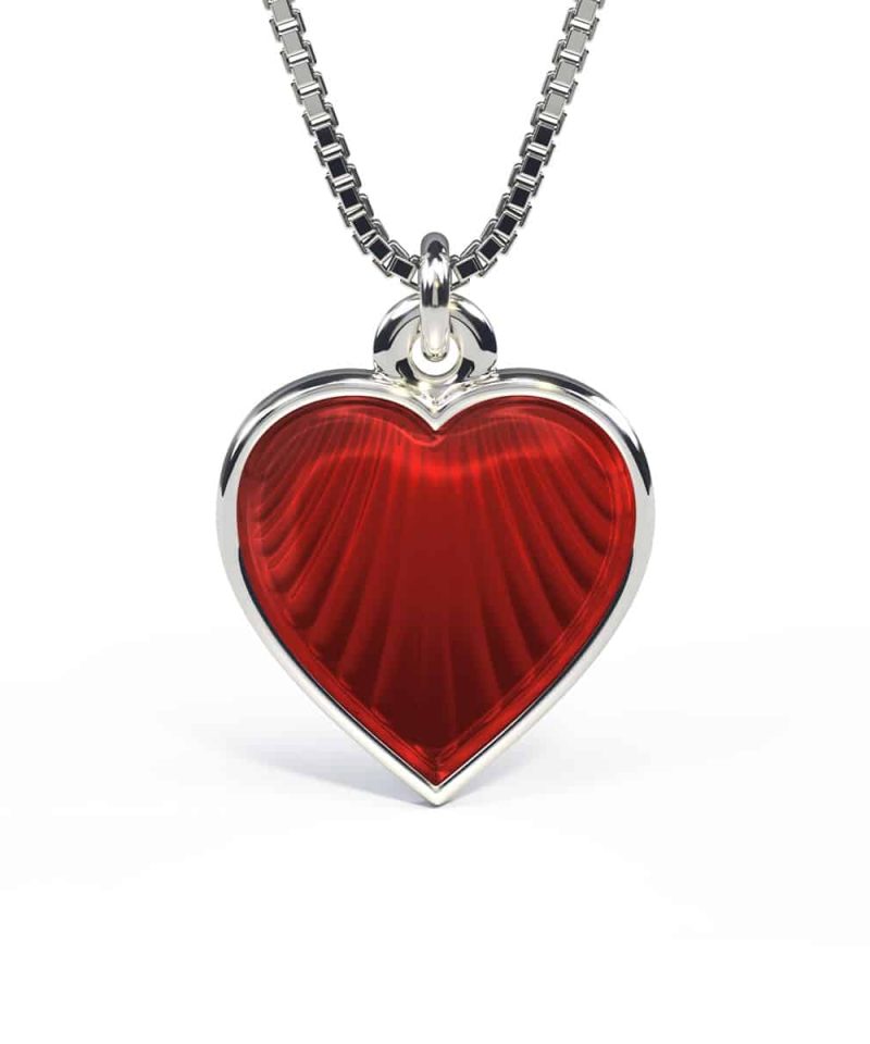 Halskjede i sølv - Rødt hjerte