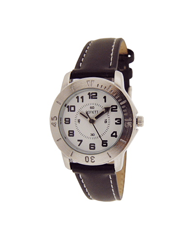 Barneklokke - Hvit skive sort rem