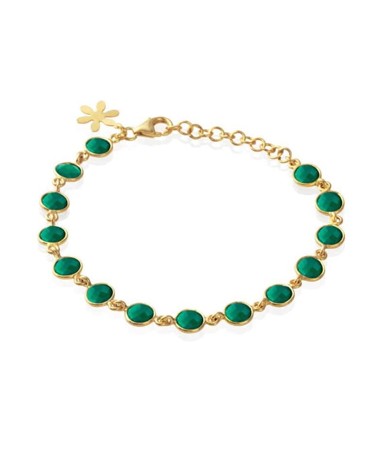 Armbånd forgylt sølv med grønn agat