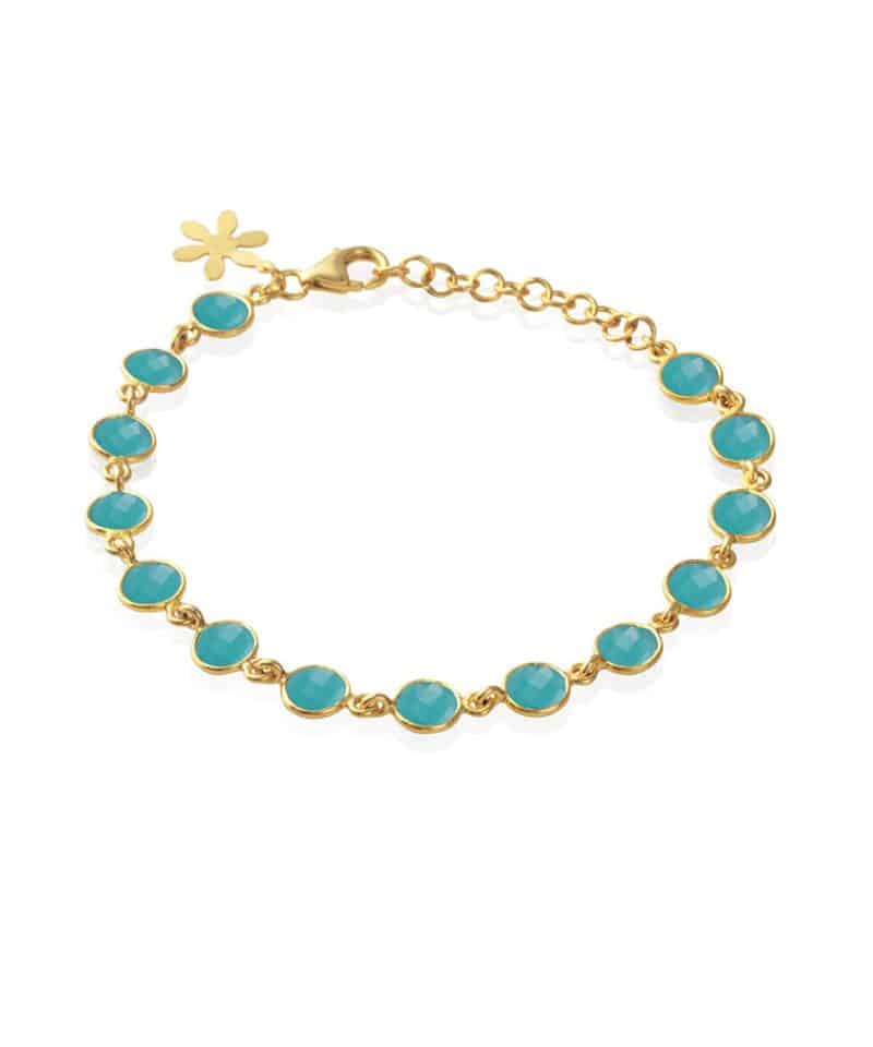 Armbånd i forgylt sølv med lyseblå krystaller
