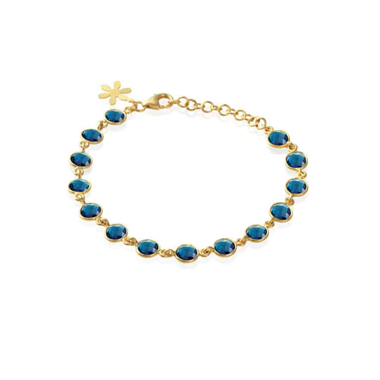 Armbånd i forgylt sølv med London blå krystall 17-21cm