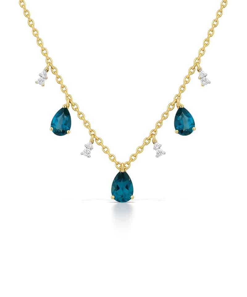 Anheng i gult gull, London Blue Topas og Diamanter