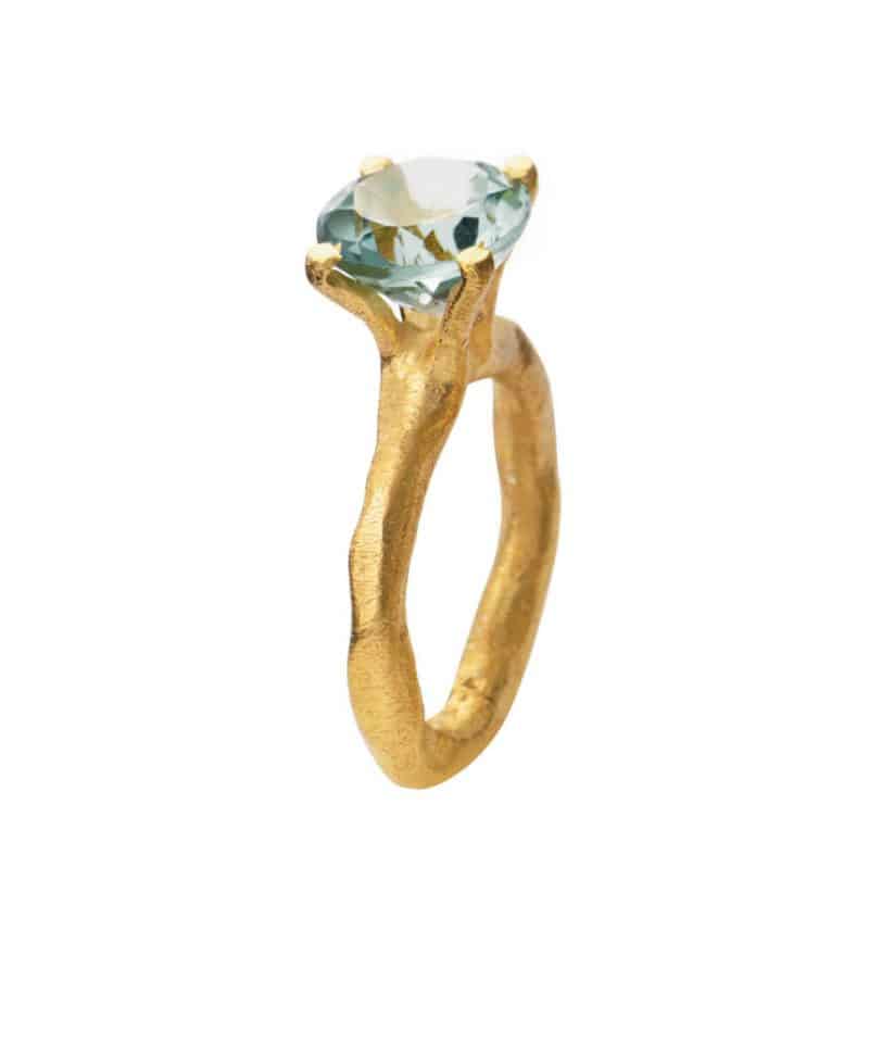 Ring i forgylt sølv med grønn kvarts (57)