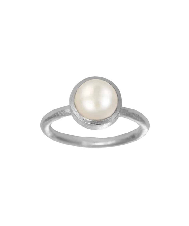 Ring i sølv med ferskvannsperle (56)