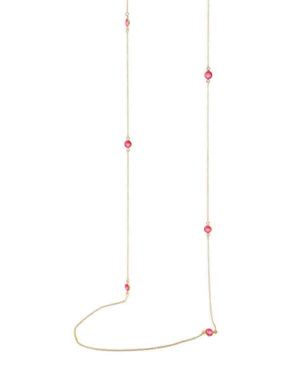 Halskjede Forgylt Sølv - 95cm - Rosa Krystall