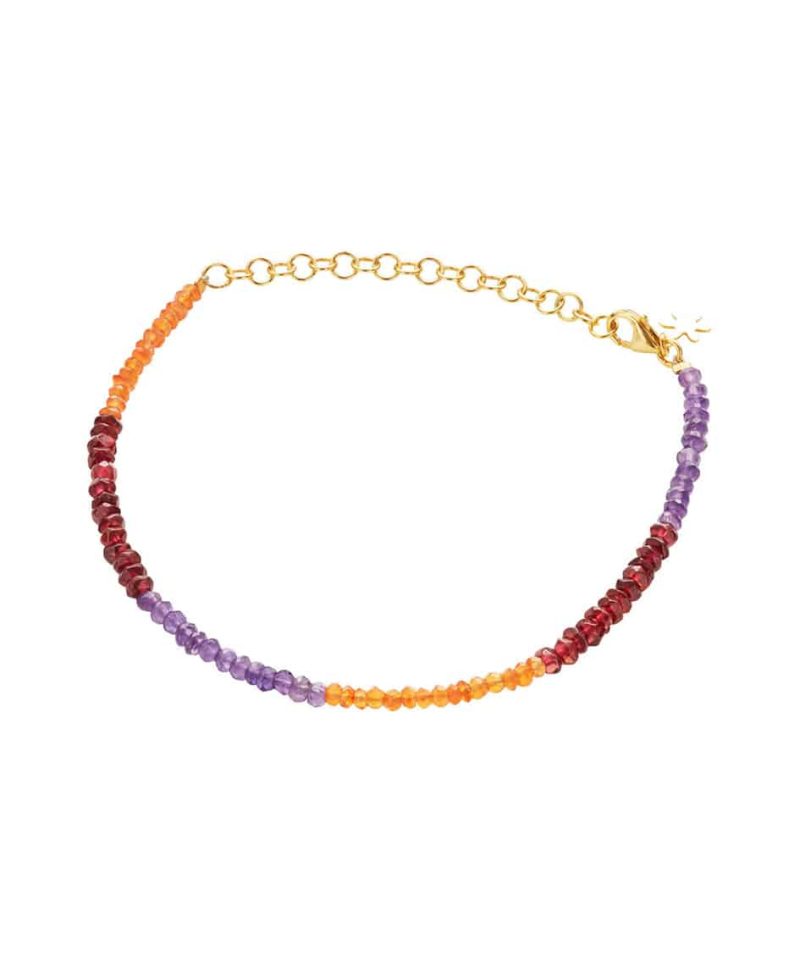 Armbånd Forgylt Sølv - Granat, Karneol, Ametyst