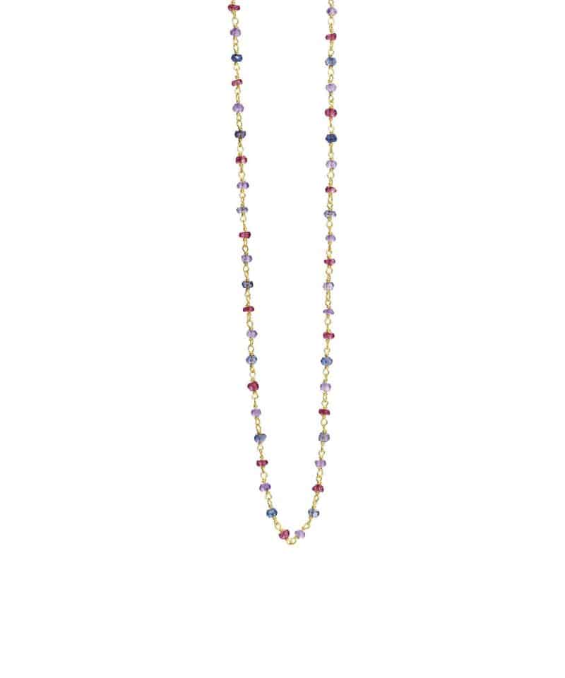 Halssmykke i forgylt sølv med ametyst, granat og iolitt