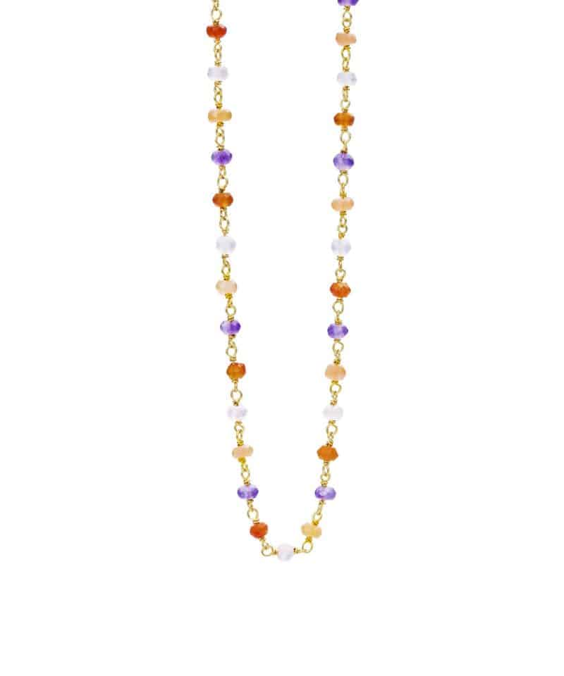 Halssmykke i forgylt sølv med ametyst, karneol, månestein og quartz