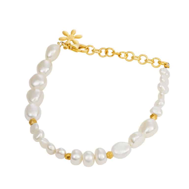 Armbånd - Forgylt sølv med ferskvannsperler