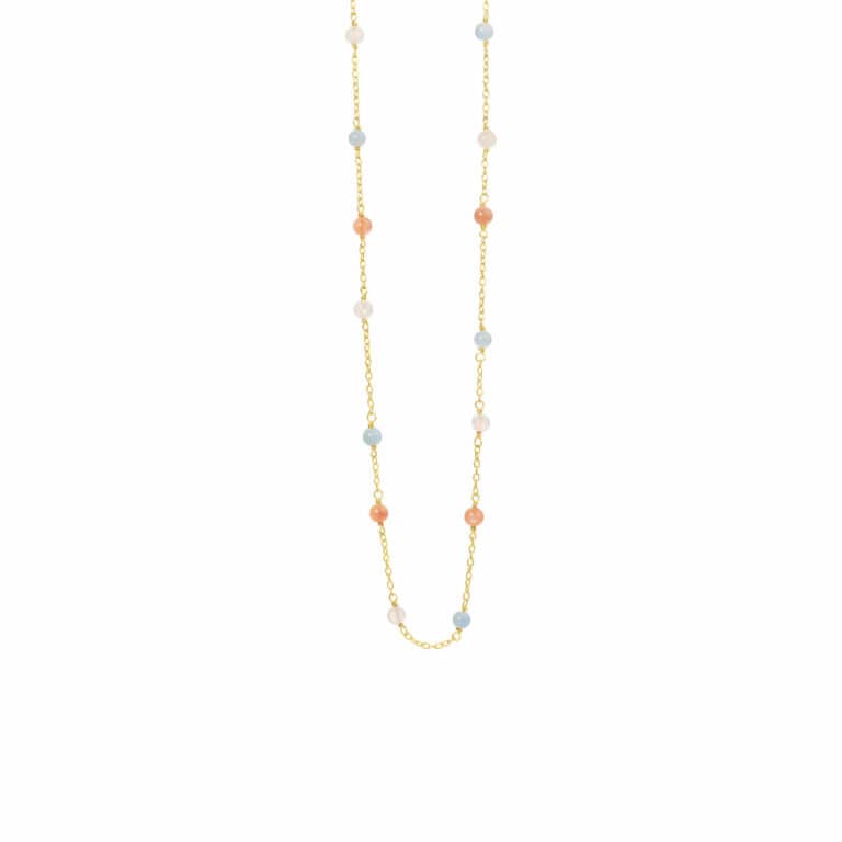 Halssmykke forgylt sølv, hvit og peach månestein