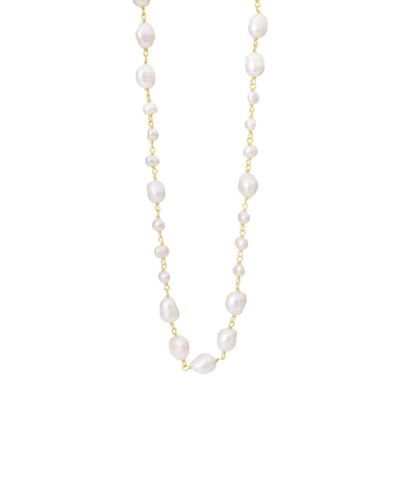 Halskjede i forgylt sølv med barokke perler