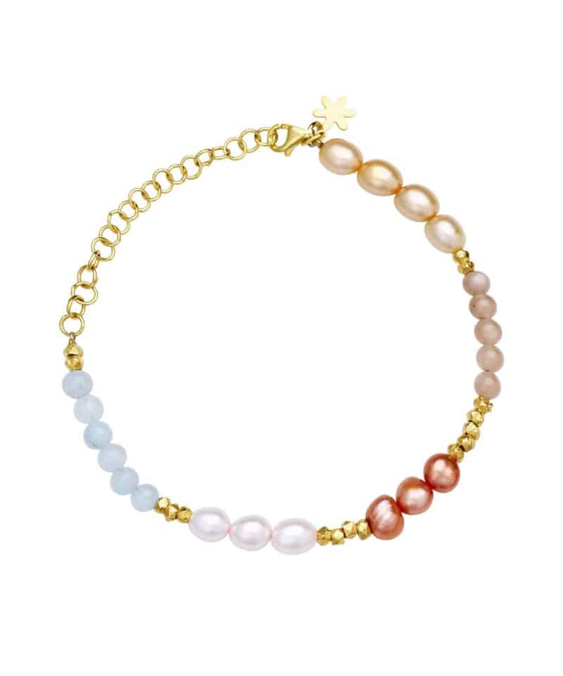 Armbånd forgylt sølv - aqamarine, månestein og perle