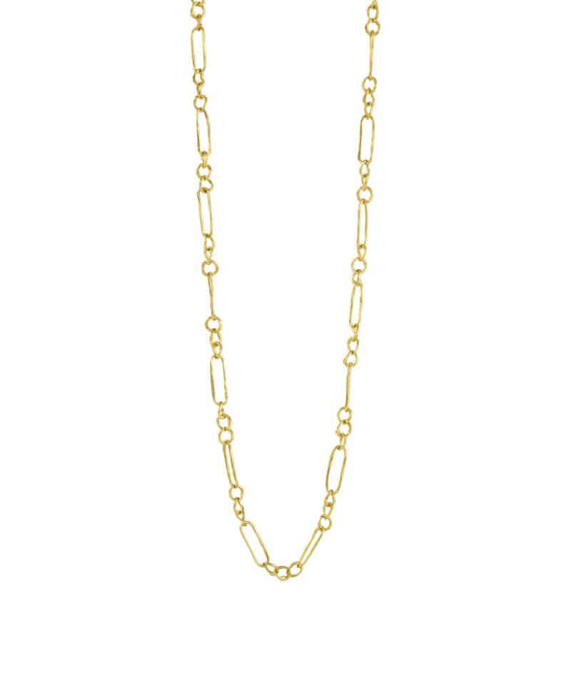 Figaro halskjede i forgylt sølv med hamret rektangulære ledd