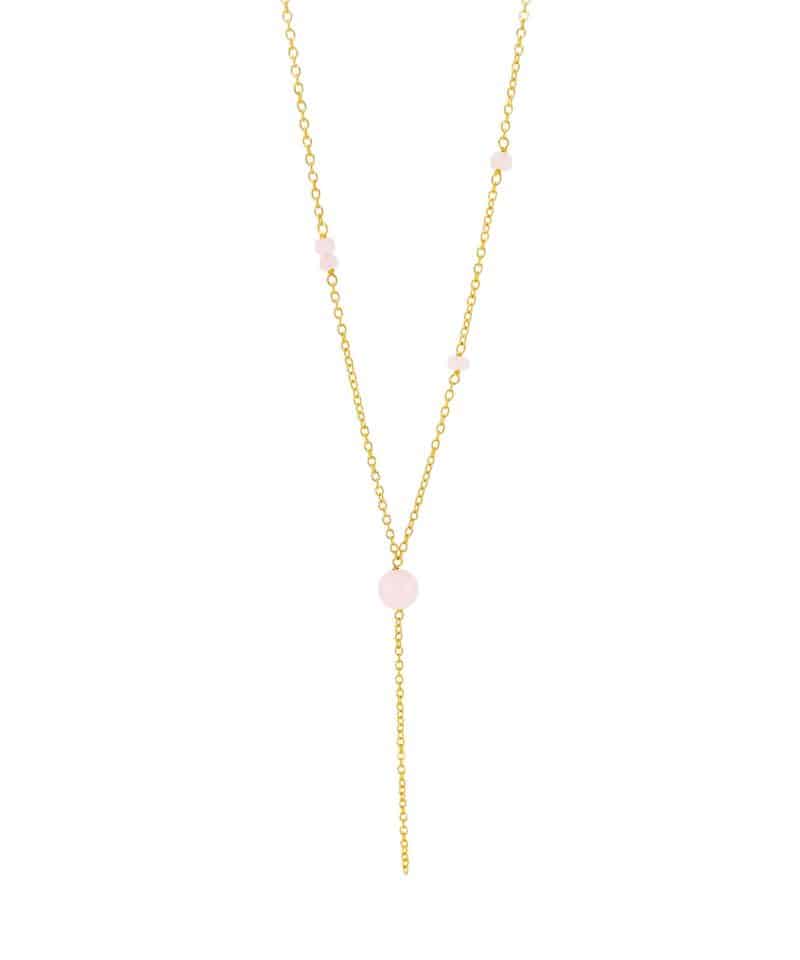 Halskjede i forgylt sølv Y-kjede med rosenkvarts