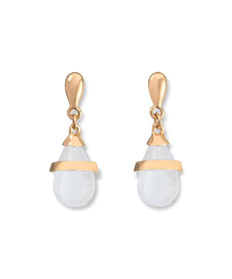 Dråpe Ørepynt i gull med hvit månesten