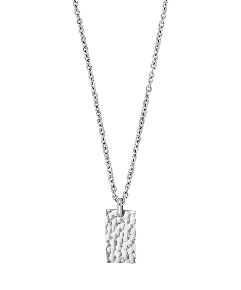 Halskjede i stål med hamret plate 55+5cm