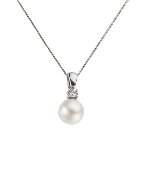 Anheng perle i hvitt gull med diamanter