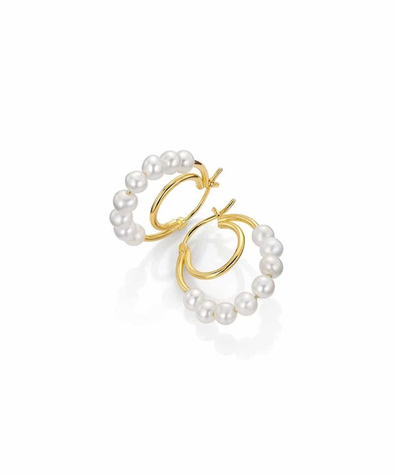 Lina øreringer i sølv med perler - Forgylt. Ferskvannsperler