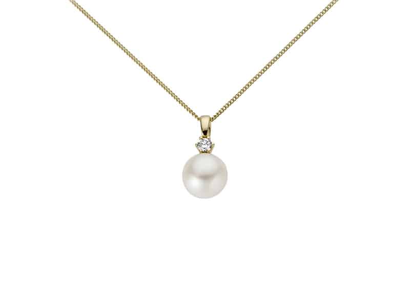 Anheng gull med perle og diamant 0,07ct w/si