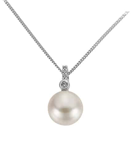 Anheng perle i hvitt gull med diamanter