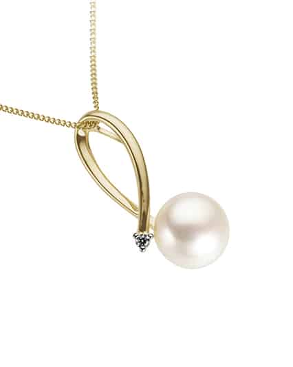 Anheng perle i gull med diamant