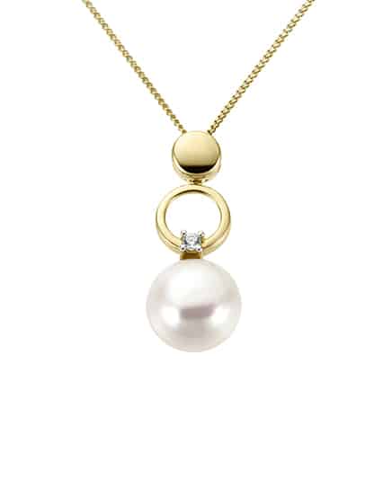 Anheng perle i gull med diamant