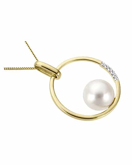 Anheng perle i gull med diamanter